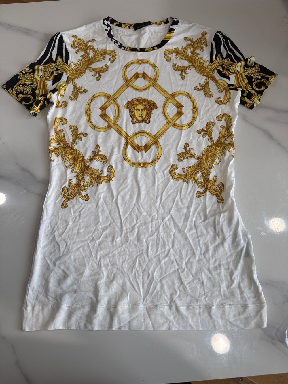 Versace White & Gold Baroque-Print Sleeveless Top